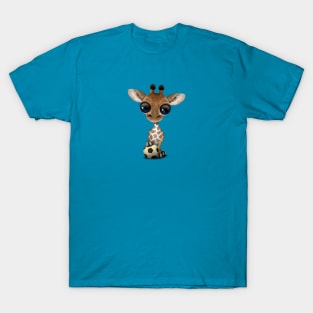 Cute Baby Giraffe With Football Soccer Ball T-Shirt